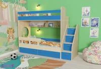 Кровать двухъярусная Юниор-1 дуб молочный/голубой