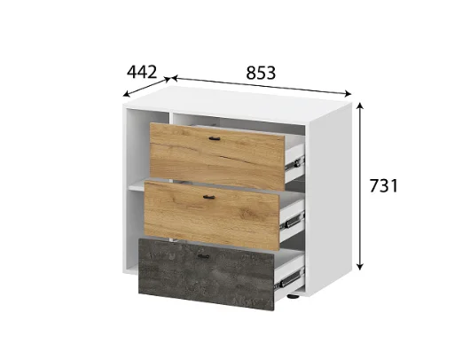 Комод Анри белый текстурный/дуб золотой/железный камень