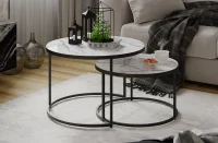 Стол журнальный Вега черный, стекло белый мрамор