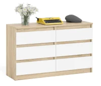 Широкий комод шесть ящиков МК 1200.6 дуб сонома/белый