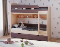 Кровать двухъярусная Юниор-5 дуб молочный/ясень анкор темный
