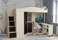 Кровать чердак Юниор-4 дуб молочный/венге