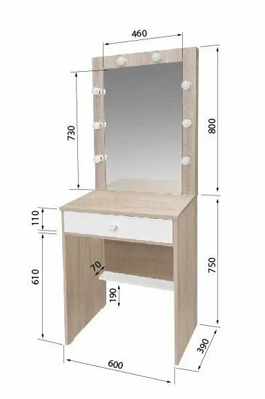 Туалетный столик №8 дуб сонома/белый
