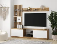 Стенка Бостон НМ-001 дуб крафт золотой/белый глянец