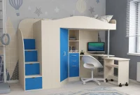 Кровать чердак Юниор-4 дуб молочный/голубой