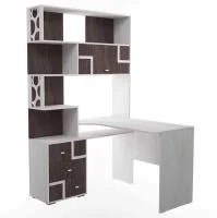 Стол письменный с надстройкой угловой Омега-16 ясень анкор темный/ясень анкор светлый