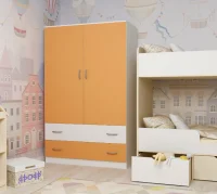 Шкаф двухстворчатый белый/оранжевый