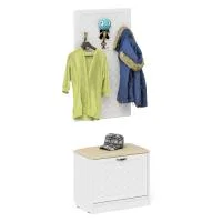 Обувница с мягким сиденьем и вешалкой П-6 белое дерево фрезеровка ромб