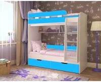 Кровать двухъярусная Юниор-5 дуб молочный/голубой