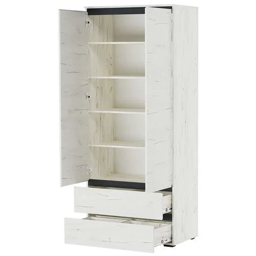 Шкаф с полками Гретта 2С2Я дуб крафт белый/антрацит