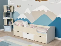 Кровать чердак Малыш Мини белый/дуб молочный