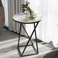 Стол журнальный ДП 1-03-05 исп.2 черный, стекло мрамор белый