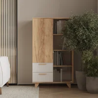 Шкаф-витрина Ньерд дуб вотан/белый софт