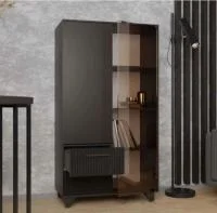 Стеллаж Копенгаген со стеклом венге/черный матовый