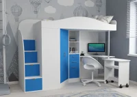 Кровать чердак Юниор-4 белый/голубой