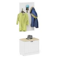 Обувница с мягким сиденьем и вешалкой П-6 белое дерево фрезеровка прованс