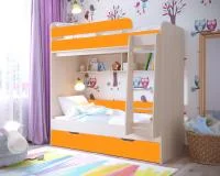 Кровать двухъярусная Юниор-5 дуб молочный/оранжевый