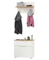 Комплект Октава 16.127 Тумба для обуви + 15.14.01 Вешалка белый шагрень/дуб крафт золотой