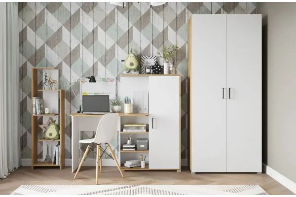 Шкаф 900 Лайт дуб крафт золотой/белый