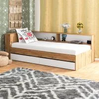 Кровать с ящиками 900 с прикроватным блоком Ксения дуб вотан/белый