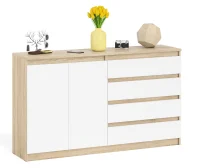 Комод широкий четыре ящика и две дверки МК 1600.1 дуб сонома/белый