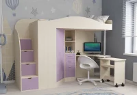 Кровать чердак Юниор-4 дуб молочный/ирис