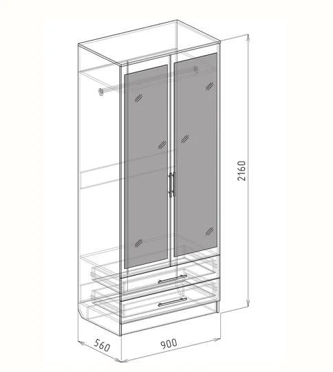Шкаф 2-дверный с ящиками Светлана №1 дуб бунратти/бодега