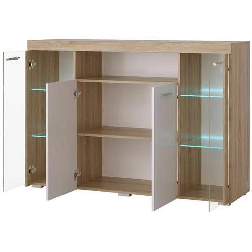 Комод-витрина Орландо дуб сонома/белый глянец