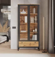 Шкаф-витрина Лофт REG2W1S дуб вотан/черный