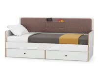 Кровать Вуди 11.02 с ящиками белый премиум/дуб крафт золотой/саванна латте