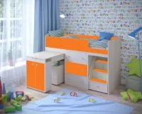 Кровать чердак Малыш 1600 дуб молочный/оранжевый