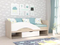 Кровать с бортиком Галактика дуб сонома/белый глянец