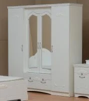 Шкаф четырехдверный Ольга-10 белый экспо/жемчужный ясень