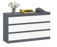 Широкий комод шесть ящиков МК 1200.6 графит/белый