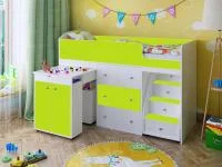 Кровать чердак Малыш 1800 белый/лайм