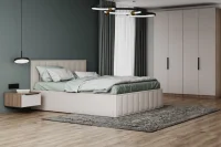 Кровать Лана 180х200 с подъемным механизмом, велюр бежевый софт