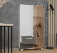 Стеллаж Копенгаген со стеклом белый/серый графит