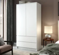 Шкаф 2-х створчатый комбинированный Челси белый/белый глянец