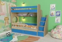 Кровать двухъярусная Юниор-1 ясень/голубой