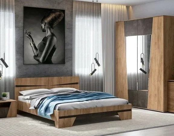 Кровать Соренто 1,6 дуб крафт золотой/бетон темный