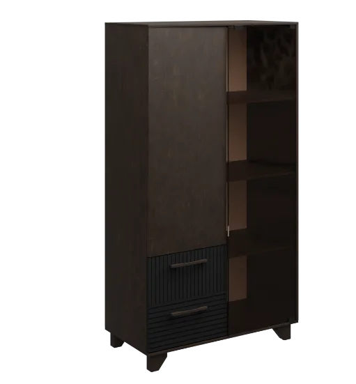 Стеллаж Копенгаген со стеклом венге/черный матовый