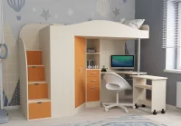 Кровать чердак Юниор-4 дуб молочный/оранжевый