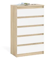 Узкий комод пять ящиков МК 700.5 дуб сонома/белый