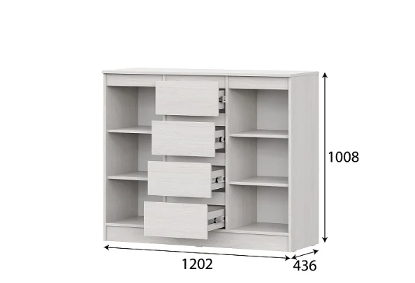 Комод 4 ящика 2 створки Бриз-1 ясень анкор светлый