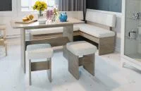 Скамья угловая Дублин дуб сонома трюфель, кожзам светлый, ткань светлая