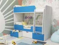 Кровать 2-х ярусная Малыш Двойняшка 1600 белый/голубой