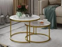 Стол журнальный Вега золото, стекло белый мрамор