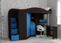 Кровать чердак Юниор-4 венге/голубой