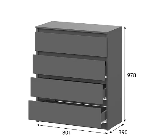 Комод 4 ящика Денвер графит серый