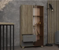 Стеллаж Копенгаген со стеклом дуб сандал/серый графит